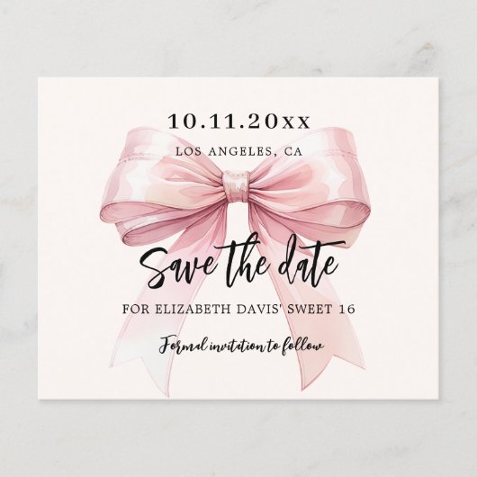 Roze boogcrème Sweet 16 Save the Date Flyer (Voorkant)