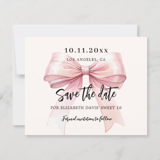Roze boogcrème Sweet 16 Save the Date kaart (Voorkant)