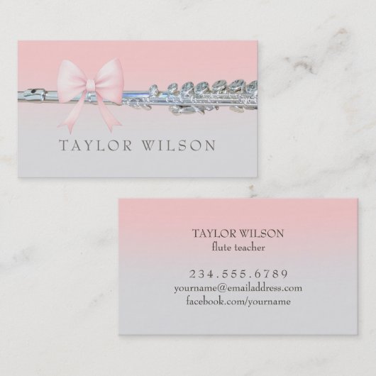 roze boogfluitist visitekaartje (Voorkant / Achterkant)