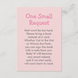 Roze Book Request Girl Baby shower Informatiekaartje