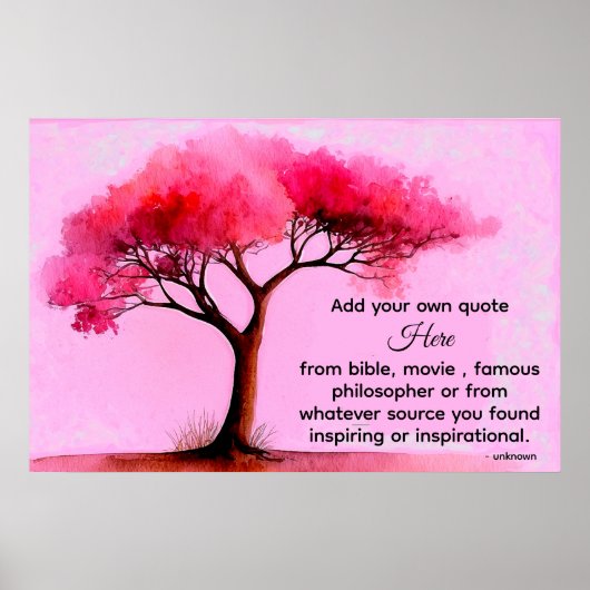*~* Roze Boom Artsy Etherische DIY Quote Zwart AP8 Poster (Voorkant)