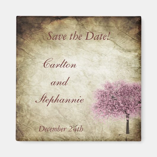 Roze boom bruiloft magneet gunst (Voorkant)