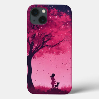 Roze boom en sterren appel iphone 13 hoesje