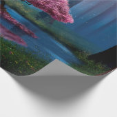 Roze boom en vijver in de bossen 's nachts cadeaupapier (Hoek)