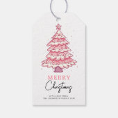 Roze Boom Kerst Vakantie Cadeaulabel (Achterkant)