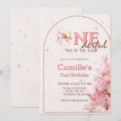 Roze boom Kerstmis Uitnodiging (Voorkant / Achterkant)