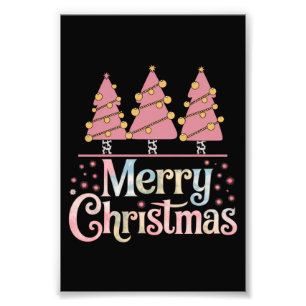 Roze Boom Kerstvakantie Winter Meisje Foto Afdruk