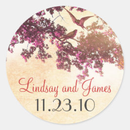 roze boom liefde vogels bruiloft stickers