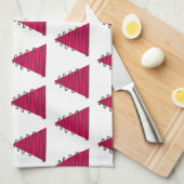 Roze boom met groene kerst keukenhanddoek (Quarter Fold)