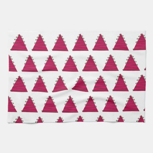 Roze boom met groene kerst keukenhanddoek (Horizontaal)