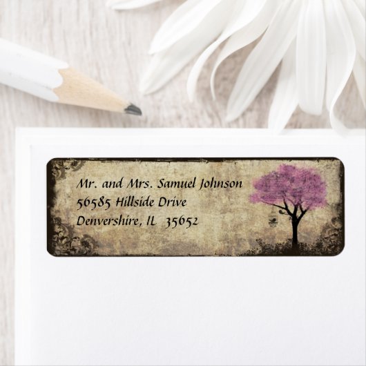 Roze boom retour adres label (Insitu)