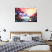 Roze Boom Serenity Berglandschap met Rivier Canvas Afdruk (Insitu (Slaapkamer))
