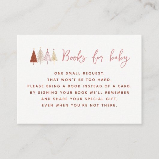 Roze Boom Winter Baby Shower Boeken Voor Baby Informatiekaartje (Voorkant)