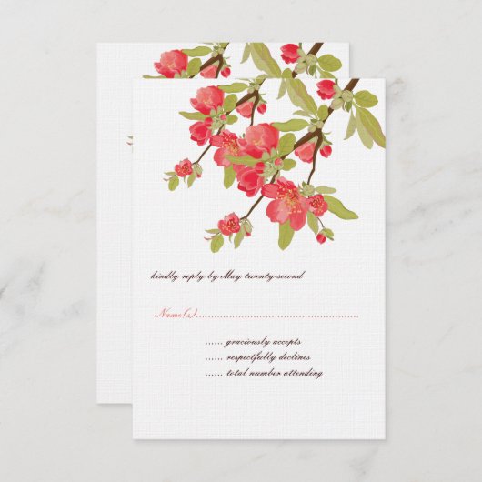 Roze boombloesems Weddenschap RSVP-kaarten RSVP Kaartje (Voorkant / Achterkant)
