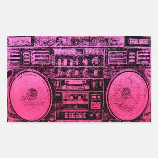 roze boombox rechthoekige sticker (Voorkant)