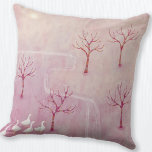 Roze boomgaard met ganzenlandschap schilderij kussen<br><div class="desc">Een kudde ganzen in een boomgaard van appelbomen in de lente. Een zacht droomachtig stoffig roze landschapsschilderij. Originele kunst van Nic Squirrell.</div>