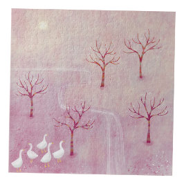 Roze boomgaard met ganzenlandschap schilderij legpuzzel