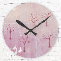 Roze boomgaard met ganzenlandschap schilderij