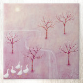Roze boomgaard met ganzenlandschap schilderij tegeltje