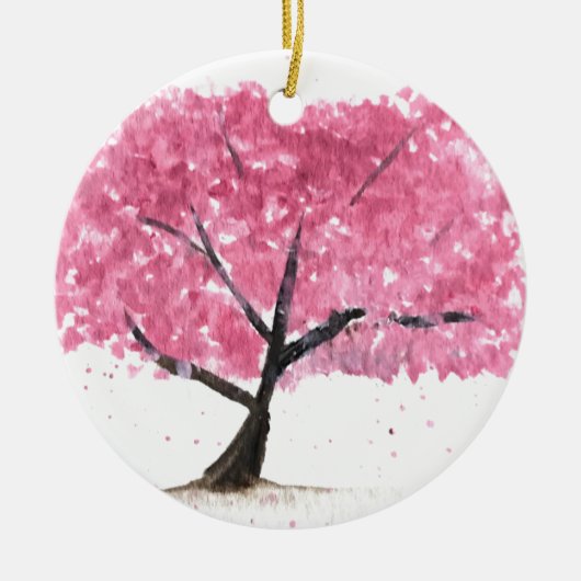 Roze boomkers blossom sakura waterverf Japan Keramisch Ornament (Voorkant)