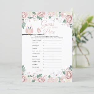 Roze boomkorren Floral Baby shower Price Game Kaar Kaart
