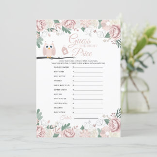 Roze boomkorren Floral Baby shower Price Game Kaar Kaart