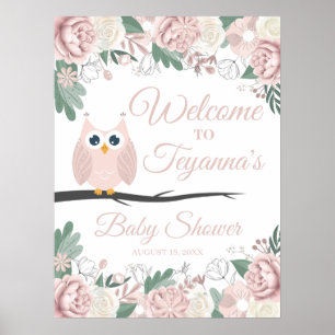 Roze boomkorren Floral Baby shower Welkomstteken Poster