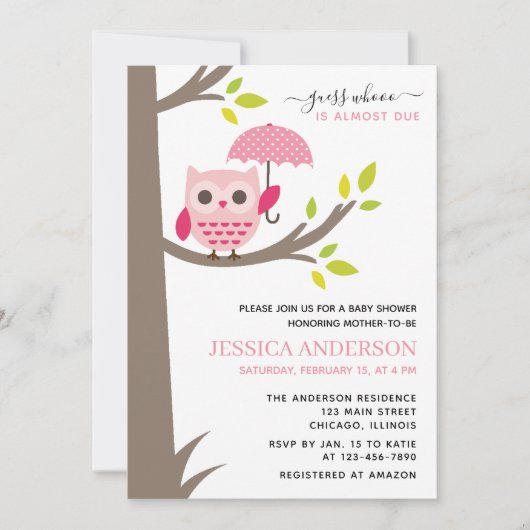 Roze boomkorren met paraplu-Baby shower Kaart (Voorkant)