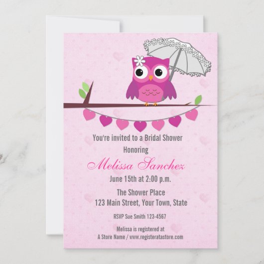 Roze boomkorren, Umbrella, Bridal Shower Invitatio Kaart (Voorkant)