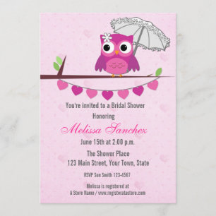 Roze boomkorren, Umbrella, Bridal Shower Invitatio Kaart