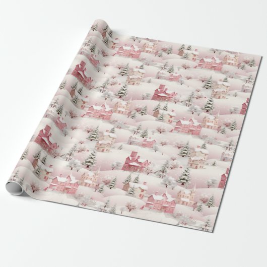  roze boompatroon cadeaupapier (Uitgerold)
