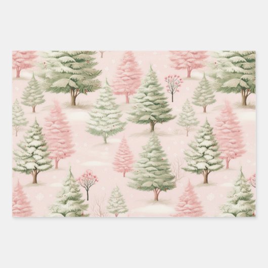  roze boompatroon inpakpapier vel (Voorkant 3)