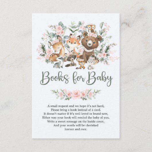 Roze boomstammen Boeken van bosrijke dieren voor B Informatiekaartje (Voorkant)