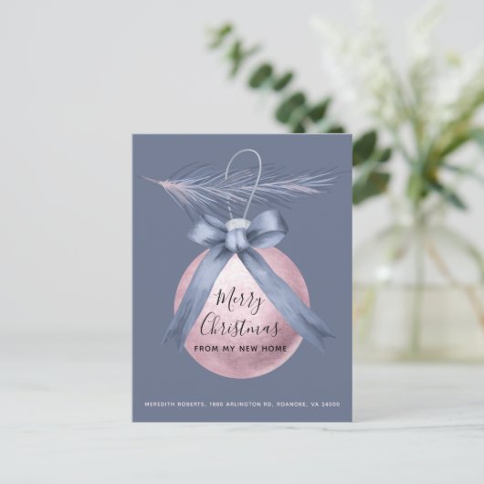 Roze boomstructuur Ornament Dusty Blue Holiday Mov Aankondigingskaart (Staand voorkant)