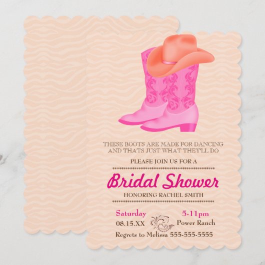 Roze Boot Cowgirl Country Bruids Douche Uitnodigin Kaart (Voorkant / Achterkant)