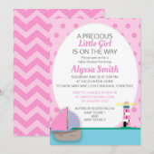 Roze boot en vuurtoren, Babymeisje, uitgenodigd Kaart (Voorkant / Achterkant)