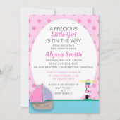 Roze boot- en vuurtoren babyshower uitnodiging voo (Voorkant)