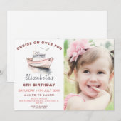 Roze Boot Verjaardag Foto Uitnodiging (Voorkant / Achterkant)