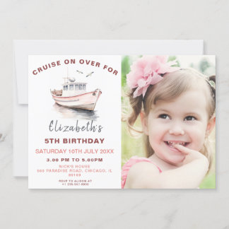 Roze Boot Verjaardag Foto Uitnodiging