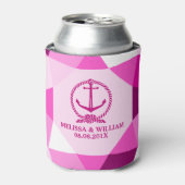 Roze bootanker & modern geometrisch patroon blikjeskoeler (Blikje Voorkant)