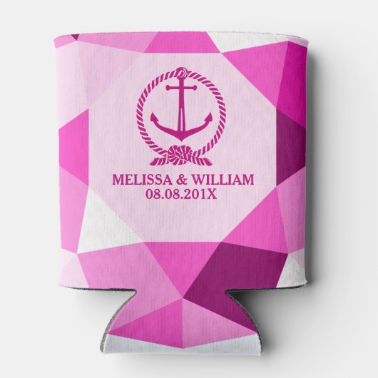 Roze bootanker & modern geometrisch patroon blikjeskoeler (Achterkant)
