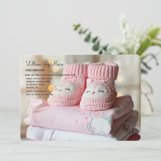 Roze Booties Sip en zie Uitnodiging (Staand voorkant)