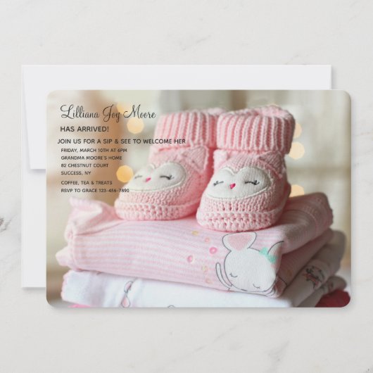 Roze Booties Sip en zie Uitnodiging (Voorkant)