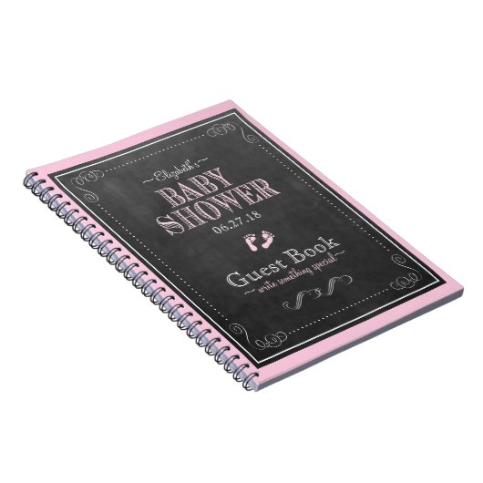 Roze bord Voetafdrukken Baby shower gastboek Notitieboek (Rechterzijde)