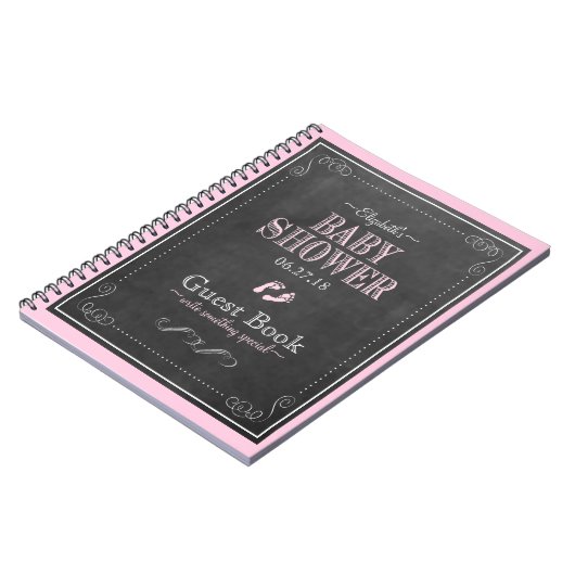 Roze bord Voetafdrukken Baby shower gastboek Notitieboek (Linkerzijde)