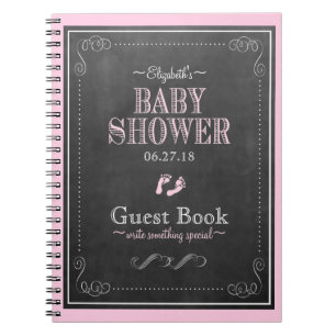 Roze bord Voetafdrukken Baby shower gastboek Notitieboek