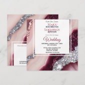 *~* ROZE BORDEAUX Agaat RSVP QR AR66 Bruiloft Kaart (Voorkant / Achterkant)