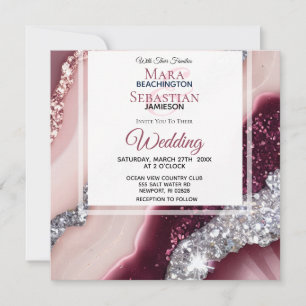 *~* ROZE BORDEAUX Agaat RSVP QR AR66 Bruiloft Kaart