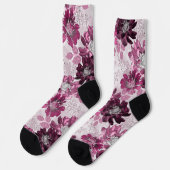 Roze, bordeaux bloemen op stoffig roze sokken (Links)