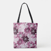 Roze, bordeaux bloemen op stoffig roze tote bag (Achterkant)